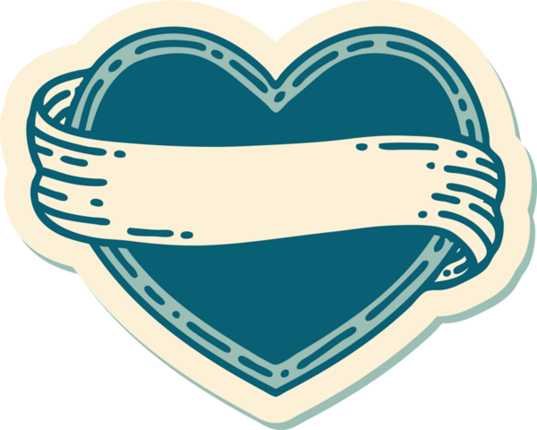 Bir insan tarafından çizilmiş geleneksel bir kalp ve bayrak stili dövme çıkartması.