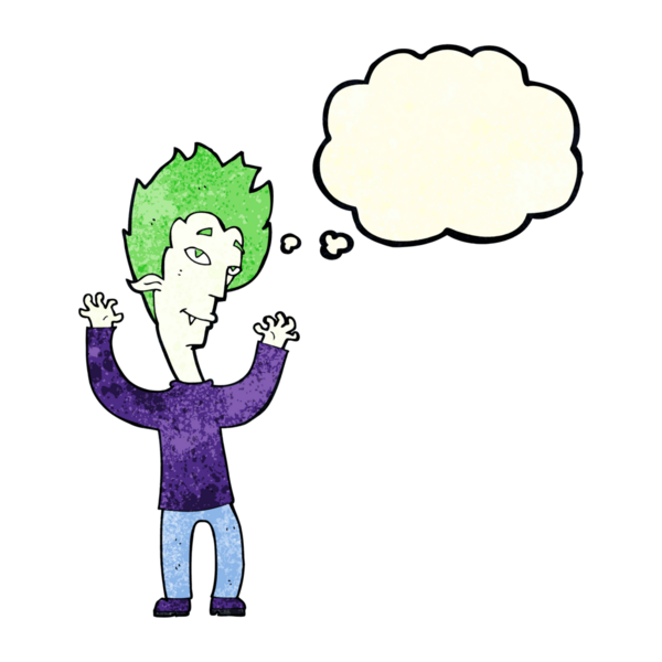 Bir insan tarafından çizilmiş düşünce balonlu vampir adam.