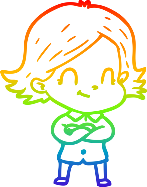 Gökkuşağı gradyan çizimi. Bir insan tarafından çizilmiş karikatür dostu bir kız.