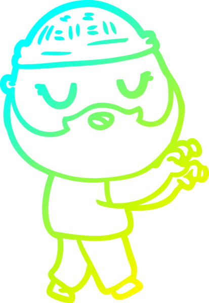 Bir insan tarafından çizilmiş sakallı bir çizgi film karakteri.