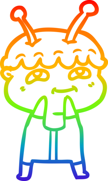 Gökkuşağı gradyan çizimi bir insan tarafından çizilmiş dost bir uzay adamının çizimi