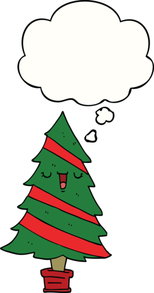 Bir insan tarafından çizilmiş düşünce baloncuğu olan bir Noel ağacı.
