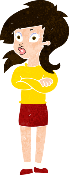 Bir insan tarafından katlanmış kolları olan çizgi film kadını.