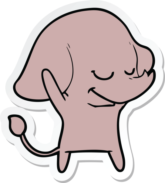 Bir insan tarafından çizilmiş gülümseyen fil çıkartması.