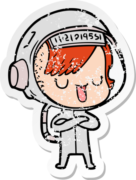 Bir insan tarafından çizilmiş karikatür astronot kadının sıkıntılı çıkartması.