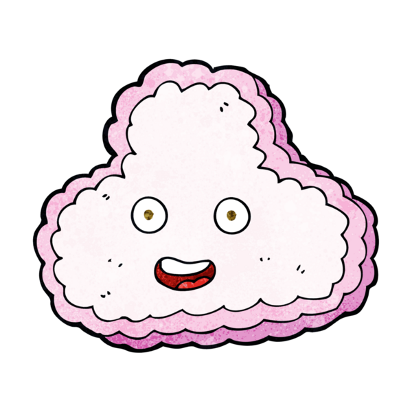 Bir insan tarafından çizilmiş pembe bulutlu çizgi film.