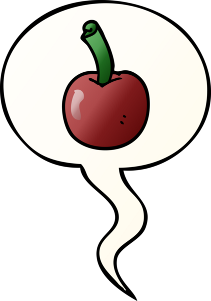 bir insan tarafından çizilmiş yumuşak eğimli konuşma baloncuklu kiraz.