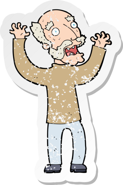 Bir insan tarafından çizilmiş yaşlı bir adamı dehşete düşüren bir çizgi filmin gerilimli çıkartması.