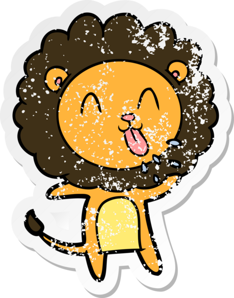 Bir insan tarafından çizilmiş mutlu çizgi film aslanının sıkıntılı çıkartması.