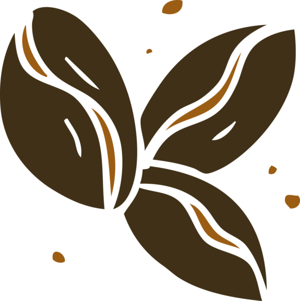 Bir insan tarafından çizilmiş üç kahve çekirdeği karalaması.