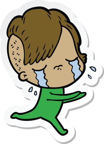 Bir insan tarafından çizilmiş, ağlayan bir kızın çıkartması.