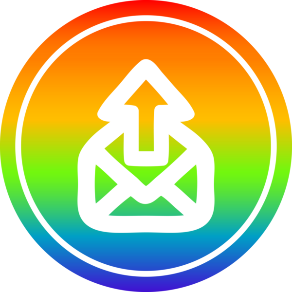 bir insan tarafından çizilmiş gökkuşağı gradyanı olan e- posta dairesel simgesi gönder