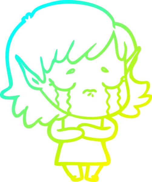 Bir insan tarafından çizilmiş, ağlayan bir elf kızı çizimi.