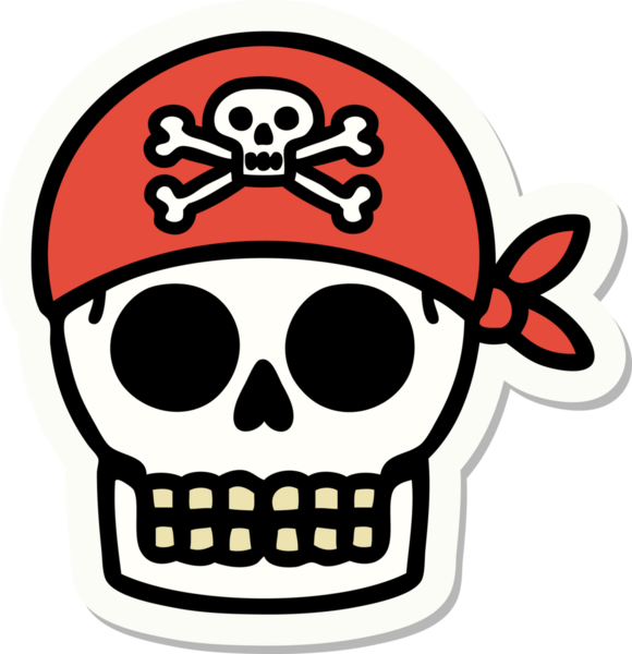 Bir insan tarafından çizilmiş geleneksel bir korsan kafatası dövmesi.