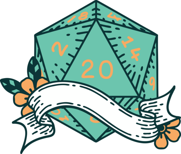 Retro Dövme Biçimi Doğal 20 D20 zar bir insan tarafından çizildi