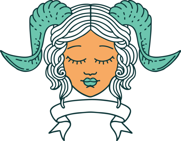 Retro Dövme Biçimi karakter yüzünü bir insan tarafından çizilmiş parşömen pankartıyla düzenliyor