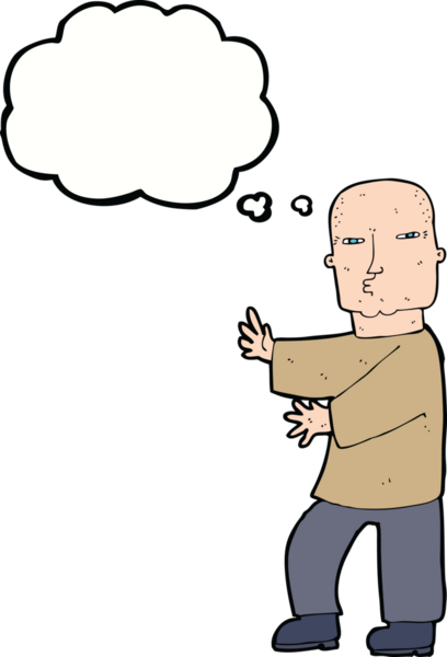 Düşünce baloncuğu bir insan tarafından çizilmiş sert adam çizgi filmi.