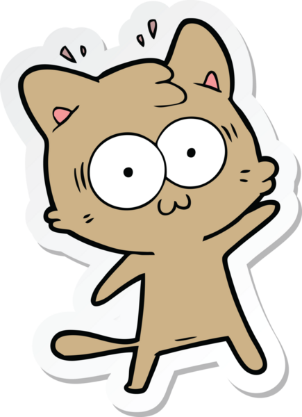 Bir çizgi film çıkartması. Bir insan tarafından çizilmiş, şaşırmış bir kedi.