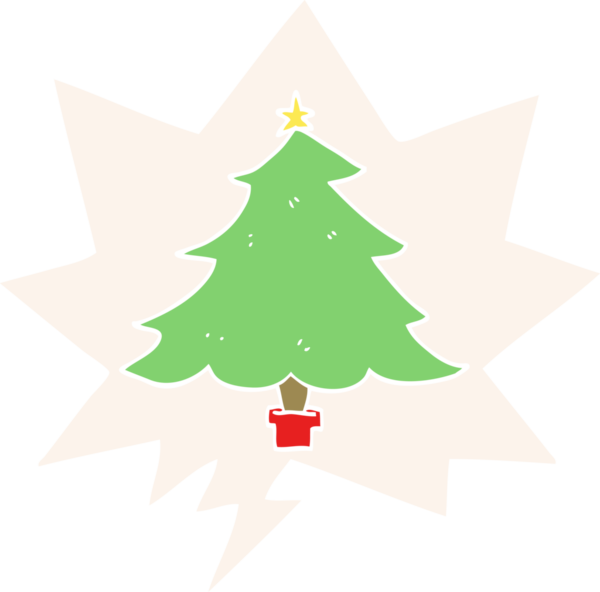 bir insan tarafından çizilmiş retro tarzı konuşma baloncuğu olan çizgi film noel ağacı