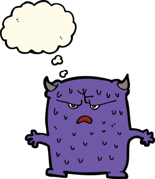 Bir insan tarafından çizilmiş düşünce kabarcığı olan küçük bir uzaylı çizgi filmi.