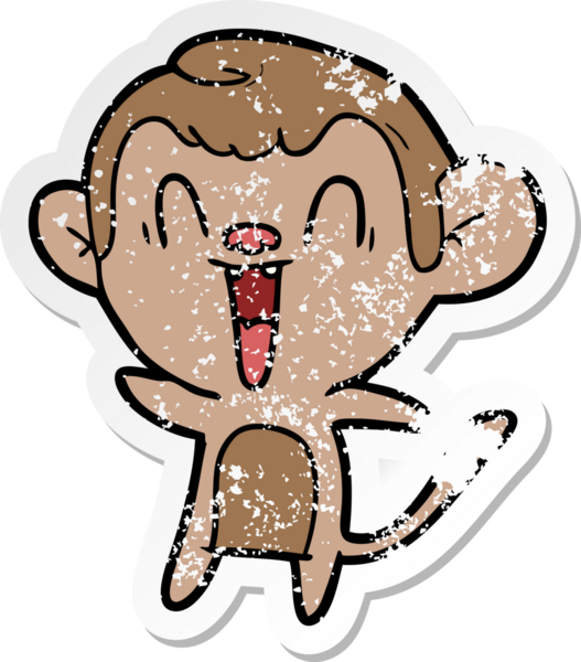 Bir insan tarafından çizilmiş gülen maymunun sıkıntılı çıkartması.