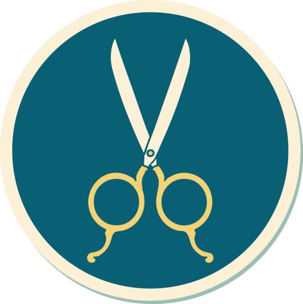 Bir insan tarafından çizilmiş geleneksel bir berber makas stili dövme çıkartması.