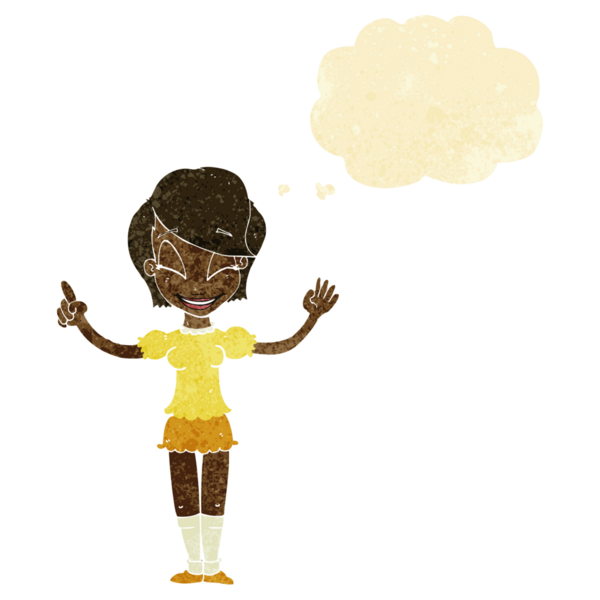 Bir insan tarafından çizilmiş düşünce baloncuğu fikri olan güzel bir kız.