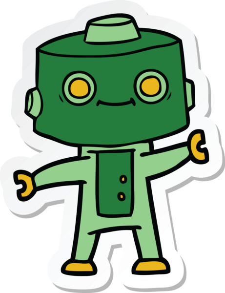 Bir insan tarafından çizilmiş robot karikatür çıkartması.