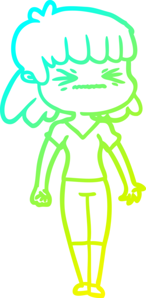 Bir insan tarafından çizilmiş kızgın bir kızın soğuk çizgi çizimi.