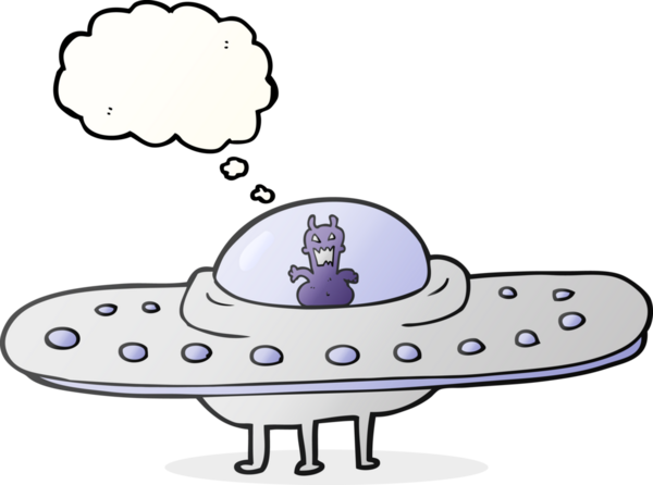 Bir insan tarafından çizilmiş serbest çizim balon karikatür uçan daire.