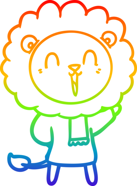 Gökkuşağı gradyan çizgisi bir insan tarafından çizilmiş kışın çizilmiş gülen aslan çizgi filmi.