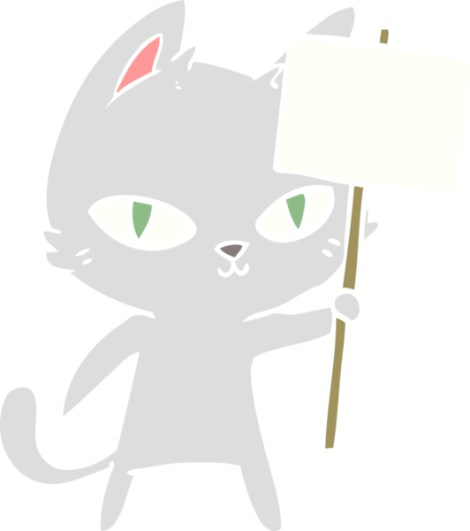 Bir insan tarafından çizilmiş düz renk çizgi film kedisi el sallama işareti