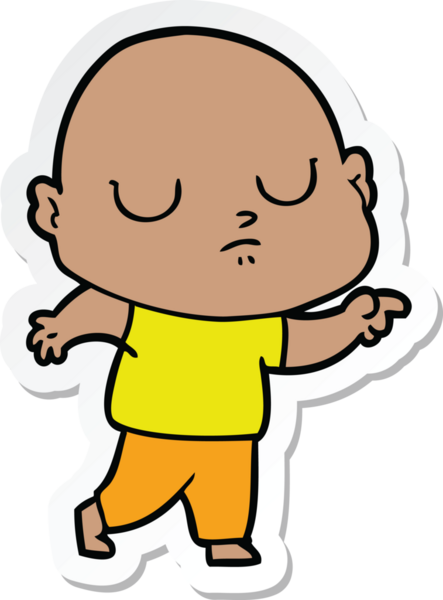 Bir insan tarafından çizilmiş kel bir adamın çıkartması.