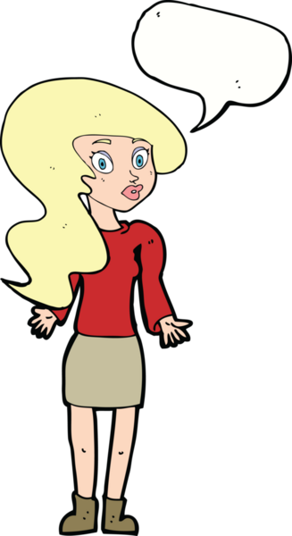 Bir insan tarafından çizilmiş konuşma baloncuğuyla omuz silken çizgi film kadını.