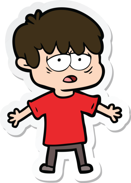 Bir insan tarafından çizilmiş bitkin bir çocuk çizgi filminin çıkartması.