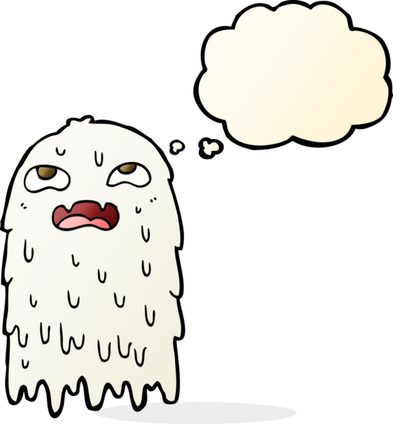 Düşünce baloncuğu insan tarafından çizilmiş iğrenç bir çizgi film hayaleti.