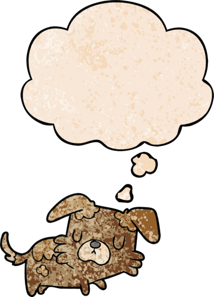Bir insan tarafından çizilmiş grunge desenli düşünce baloncuğu olan çizgi film köpeği.