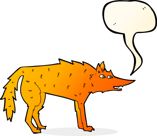 bir insan tarafından çizilmiş konuşma balonlu çizgi film tilkisi