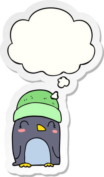 Bir insan tarafından çizilmiş, düşünce baloncuğu olan sevimli penguen karikatürü.