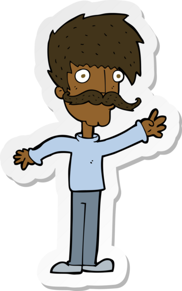 Bir insan tarafından çizilmiş bıyıklı bir karikatür çıkartması.