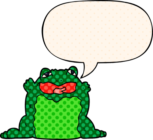Bir insan tarafından çizilmiş çizgi roman tarzında konuşma baloncuğu olan çizgi film karakurbağası.