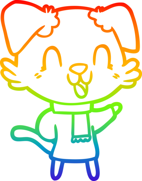 Gökkuşağı gradyan çizgisi bir insan tarafından çizilmiş gülen bir çizgi köpeğin çizimi