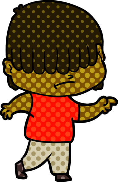 Bir insan tarafından çizilmiş dağınık saçlı çizgi film çocuğu.