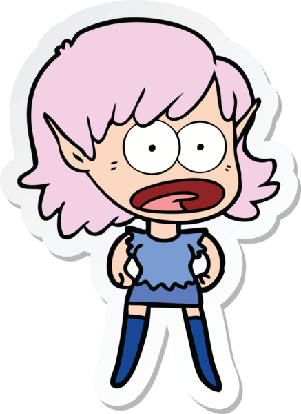 Karikatür çıkartması bir insan tarafından çizilmiş elf kızı şok etti.