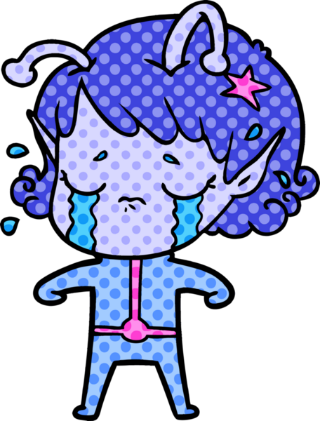 Bir insan tarafından çizilmiş ağlayan uzaylı kız çizgi filmi.