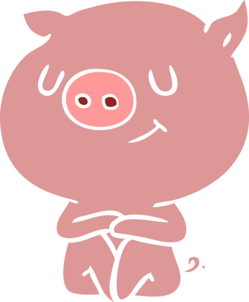 Bir insan tarafından çizilmiş mutlu düz renkli çizgi film domuzu