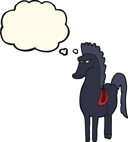 Bir insan tarafından çizilmiş düşünce baloncuklu çizgi film atı.