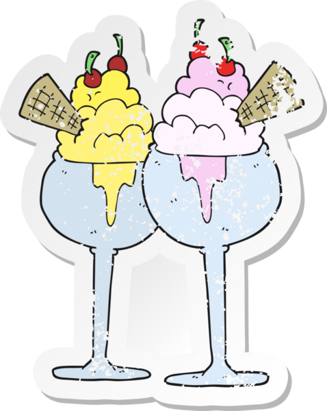 Bir insanın çizdiği karikatür dondurmasının gerilimli retro etiketi.