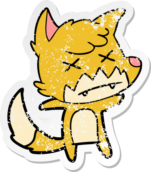 Bir insan tarafından çizilmiş ölü tilki çizgi filminin sıkıntılı çıkartması.