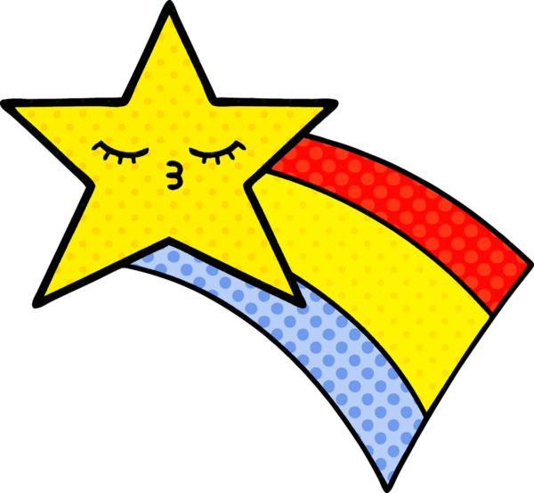 Bir insan tarafından çizilmiş kayan gökkuşağı yıldızının çizgi filmi.